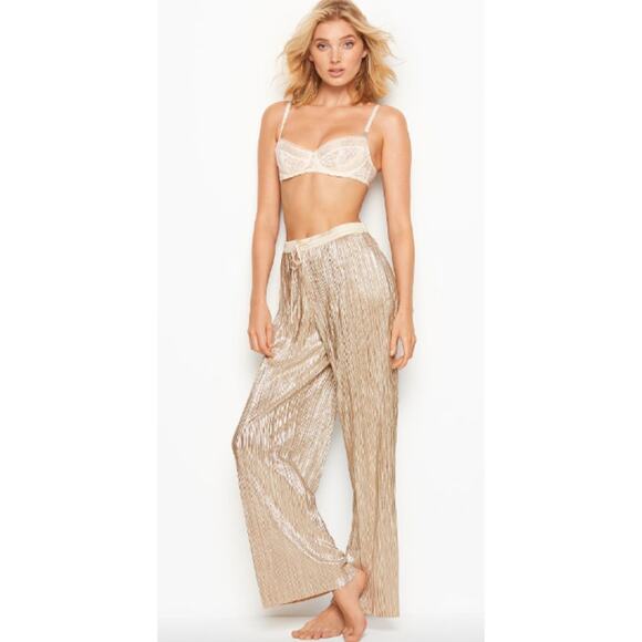 Victoria's Secret Shine Pleat Gold Champagne lounge pajama pants XS - Picture 1 of 4